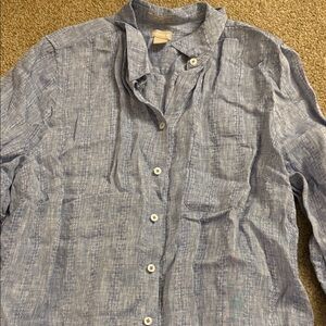 Chico's Linen Blue Button-Down Shirt